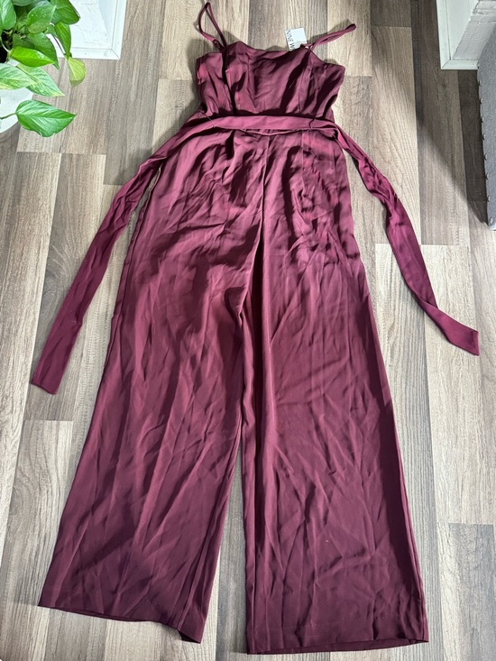 Nine West Pants - Nine West Burgundy Spaghetti-Strap Wide-Leg Jumpsuit with Tie Waist